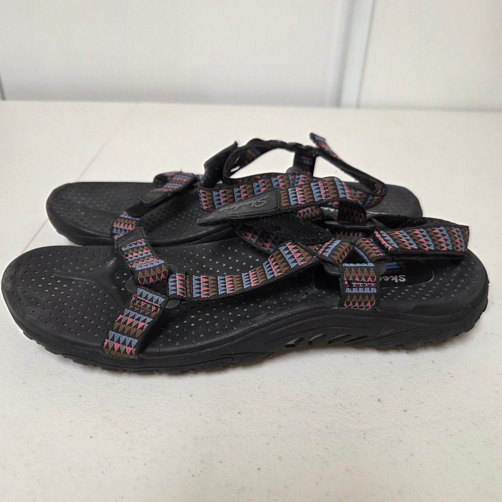 Skechers Outdoor Lifestyle Women Black Geometric Strappy Sport Sandals Size 9